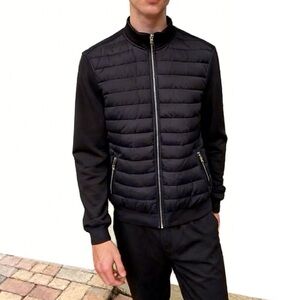 NWT Garment Research London Men's Black Puffer Jacket with Quilted Design Sz L